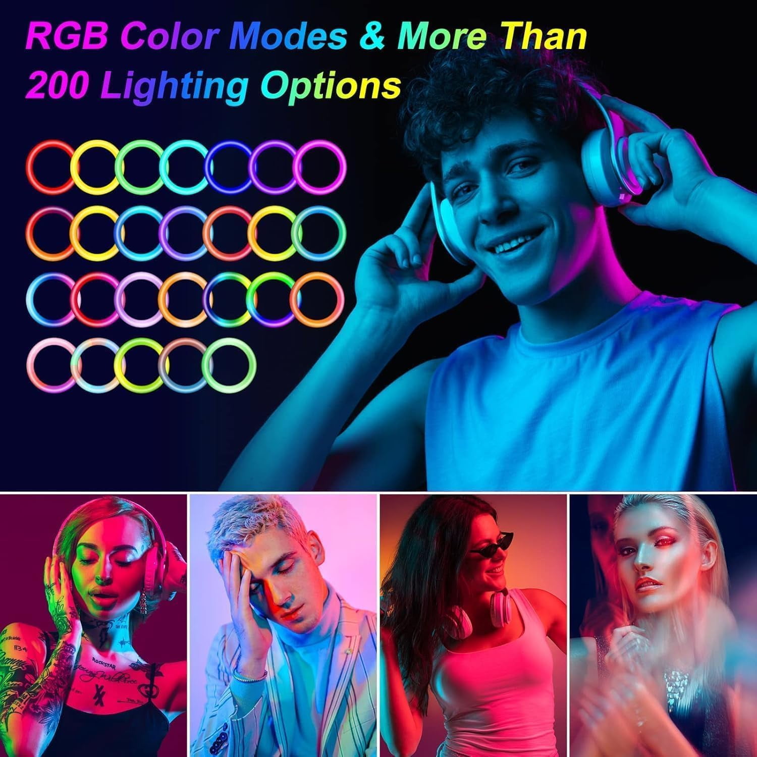 13" Selfie Ring Light with Stand 76" Tall & Phone Holders,Sunset Lamp, Tablet Holder,Desk Tripod& 51 Color Modes,
