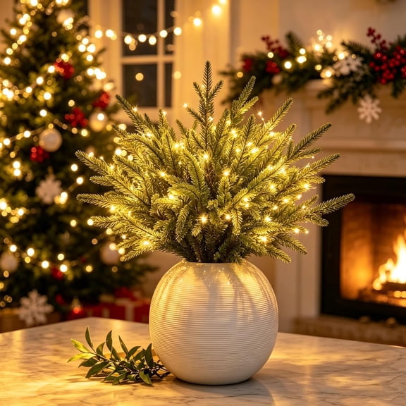 Enchanted Evergreen Pine with Twinkling Lights, Enchanted Evergreen Olive Branch Lights, LED Decorative Branches for Christmas, Home, Wedding & Party Decor