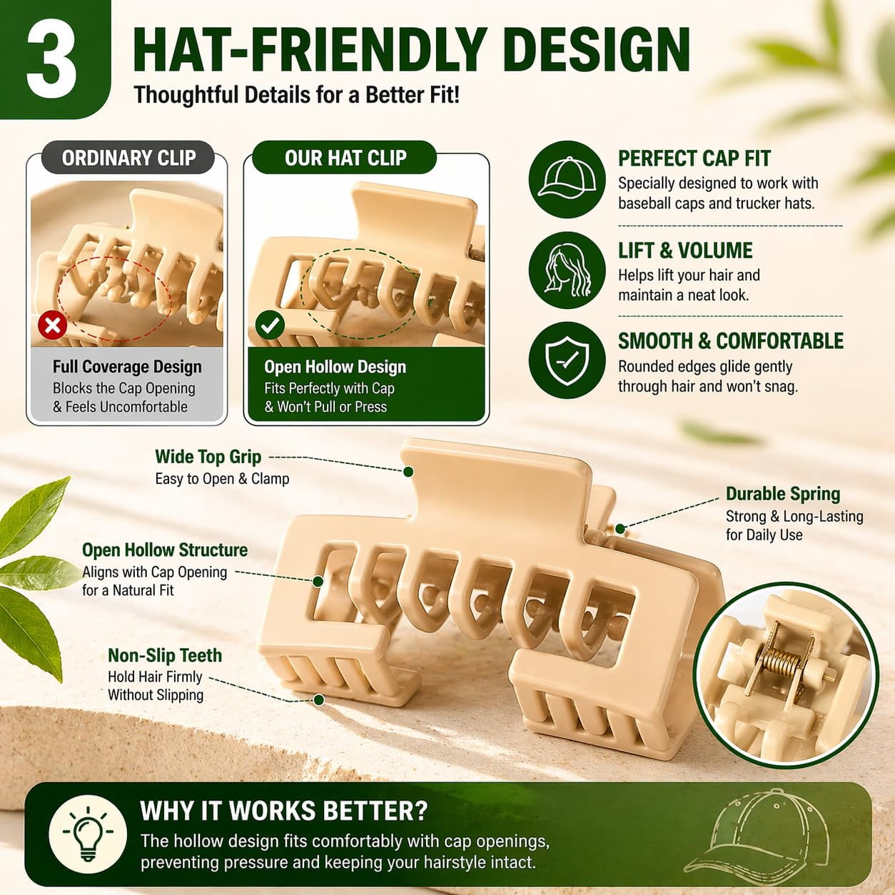8 Pack Hat-Friendly Claw Clips for Baseball Caps, Non-Slip Strong Hold Hair Clip for Hat Women, Large Trucker Hat Claw Clip for Thick Thin Hair