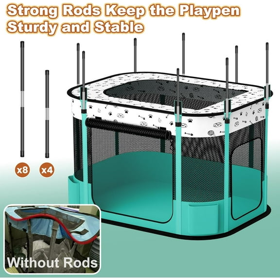 Portable Playpen, Foldable Pet Playpen with 8-Rod Reinforcement for Indoor and Outdoor Use