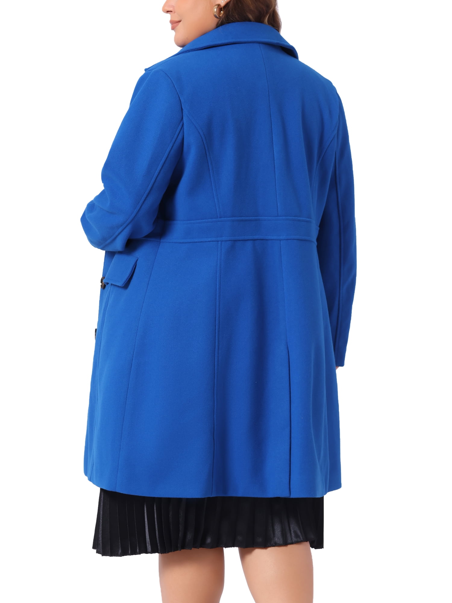 DARING DIVA Women's Plus Size Peter Pan Collar Single Breasted Coat 1X Royal Blue