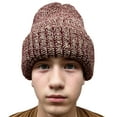 thumbnail image 4 of COUVER Unisex Blaze Chunky Cuffed Knit Roll Up Beanie Cap - 12'' 100% Acrylic Hat, Maroon/ Natural, One Size, 1 Piece, 4 of 8