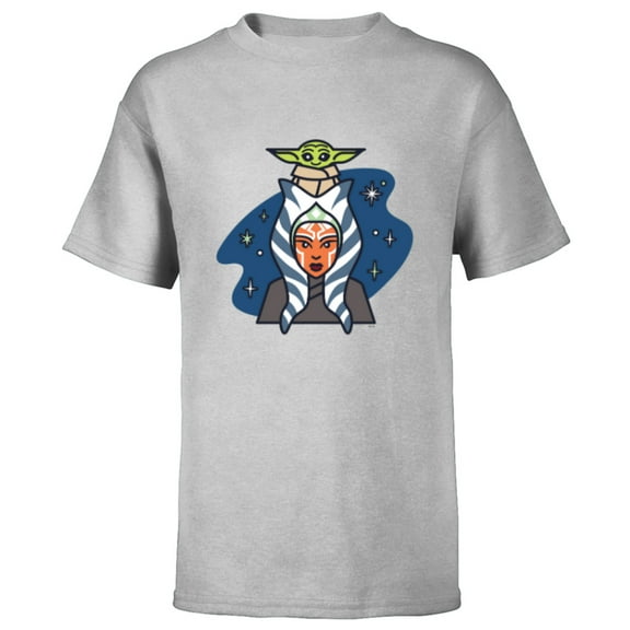 Star Wars Ahsoka Tano and Grogu The Mandalorian Night Cute - Short Sleeve T-Shirt for Kids - Customized-Athletic Heather