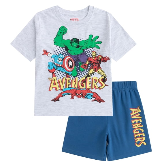 Marvel Avengers Captain America Hulk Iron Man Spider-Man Short Sleeve T-Shirt and Shorts Set (Boys), 2 Piece Set, Sizes 3T-7