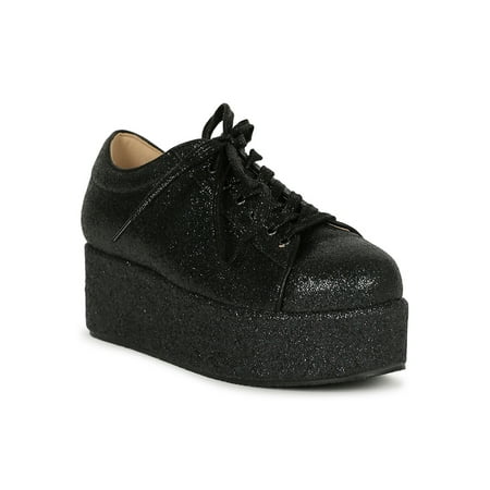 

Women Glitter Encrusted Flatform Lace Up Sneakers 19672