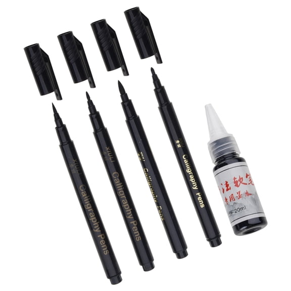 4Pcs Artist Brush Pen Refillable Painting Pen with 25ML Refill Inks for Beginner Sketching Drawing Handwriting