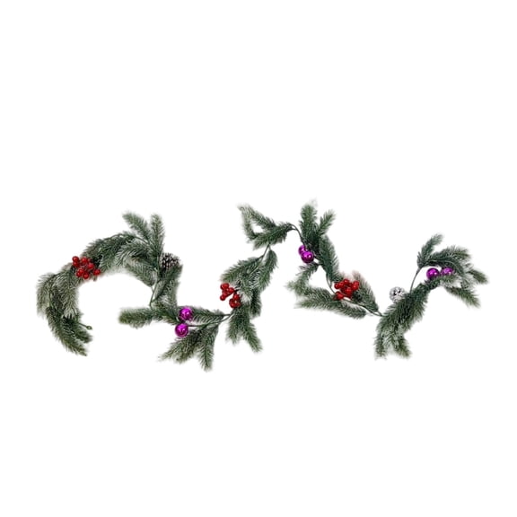 Dpityserensio Garland for Decor Lit Artificial Christmas Garland Flocked Rattan with Pinecone Red Berries Purple Bauble Stair Mantle Winter Decor