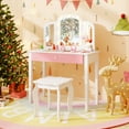 thumbnail image 2 of Gymax Kids Vanity Table Set 2-in-1 Princess Makeup Dressing Desk w/Mirror Stool Drawer White, 2 of 10