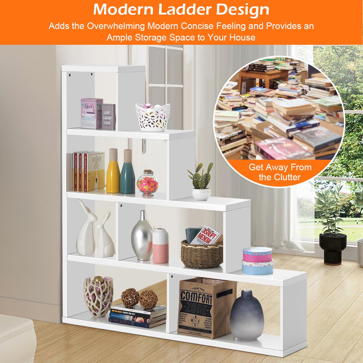 Giantex 10 Shelves Bookshelf, L Shaped Freestanding Ladder Corner Bookshelf w/6 Cubes, Stepped Etagere Bookcase, 5 Tier Wooden Storage Display Shelf for Home Office