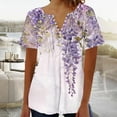 thumbnail image 4 of YOTAMI Plus Size Tops for Women Dressy Casual Loose Fit Blouses Summer Ruffled Floral Print Short Sleeve Button V-Neck T-Shirts Multicolor, 4 of 5