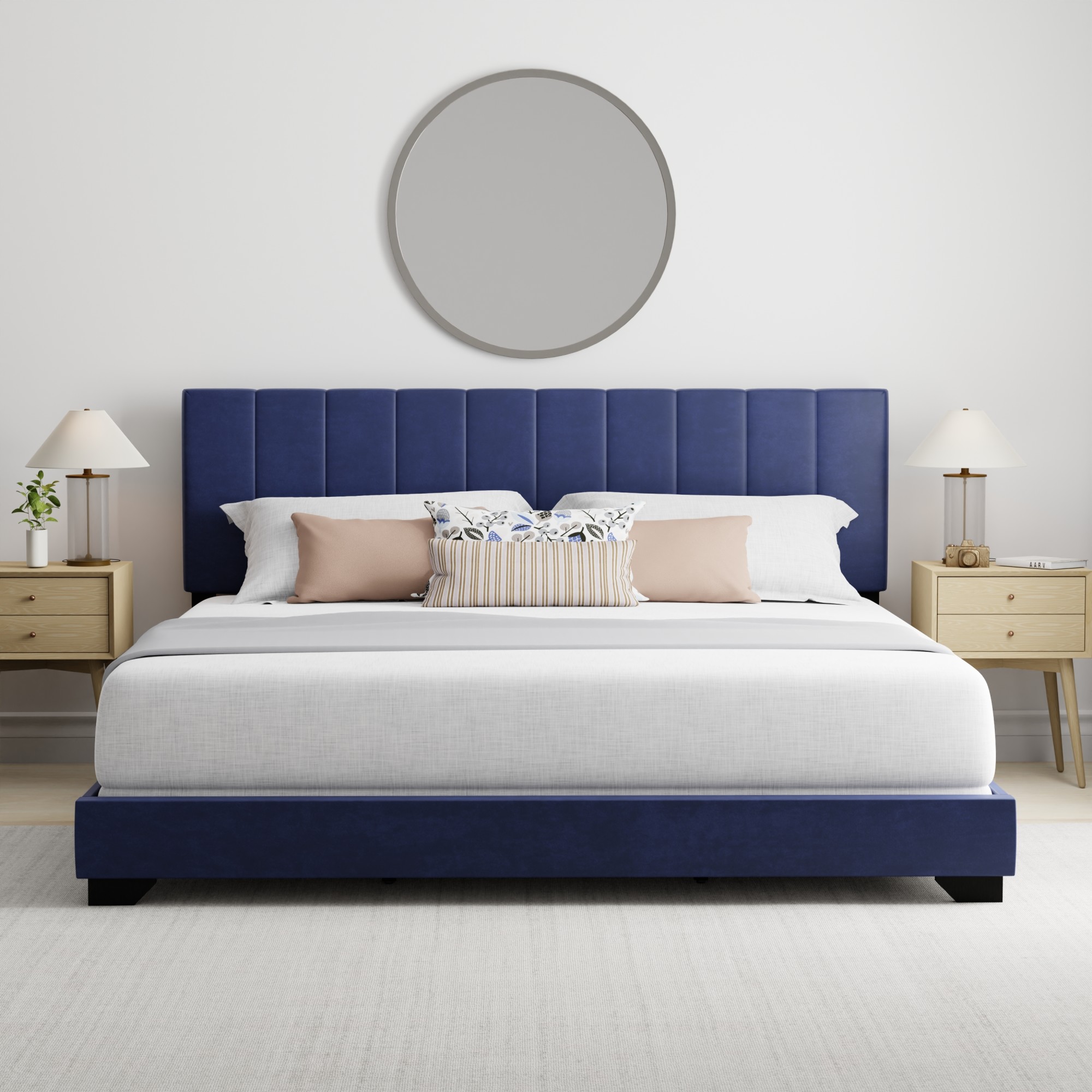 Reece Channel Stitched Upholstered King Bed, Sapphire, by Hillsdale Living Essentials - image 3 of 17