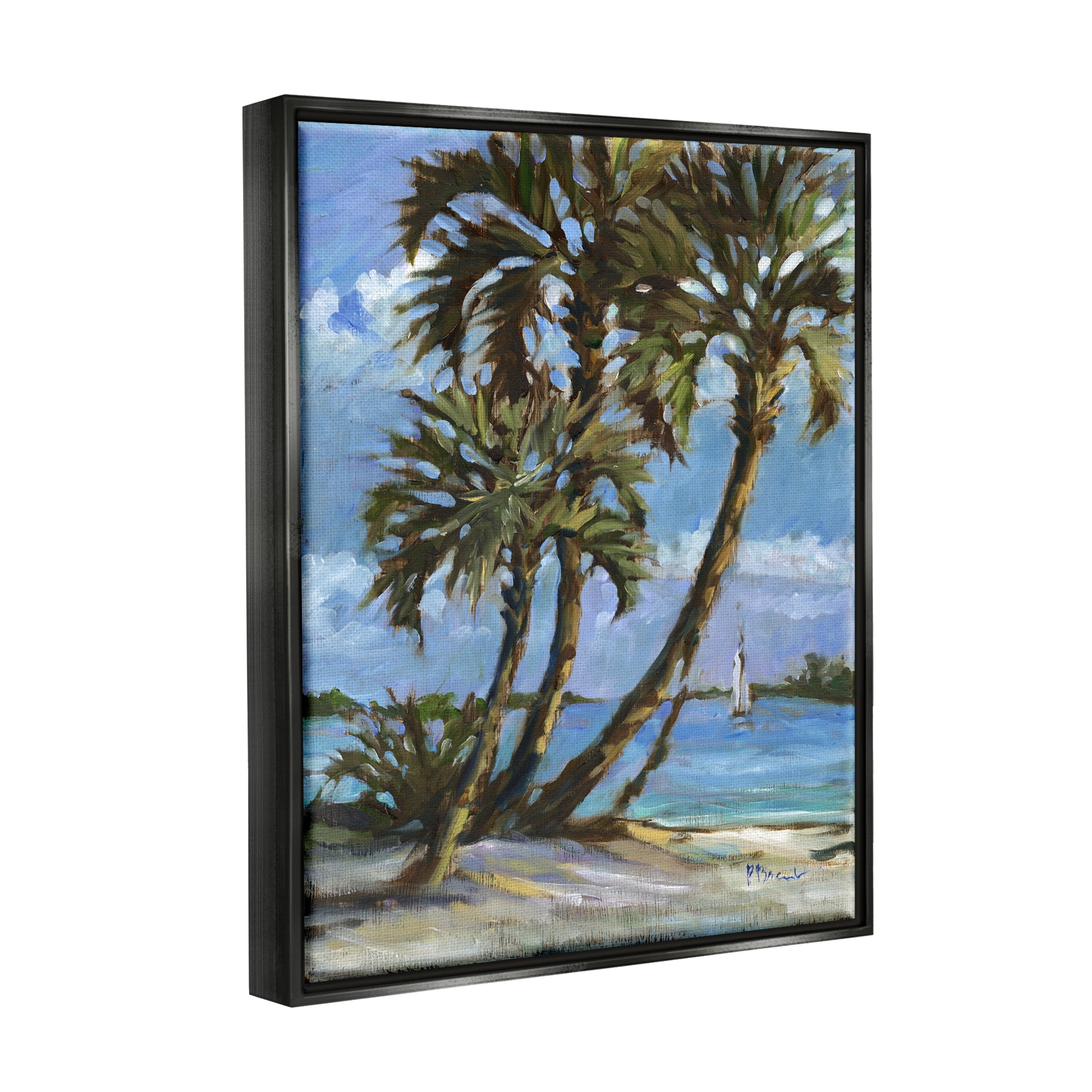 Stupell Industries Sailboat Tropical Shore Transportation Painting Black Floater Framed Art Print Wall Art, 25 x 31
