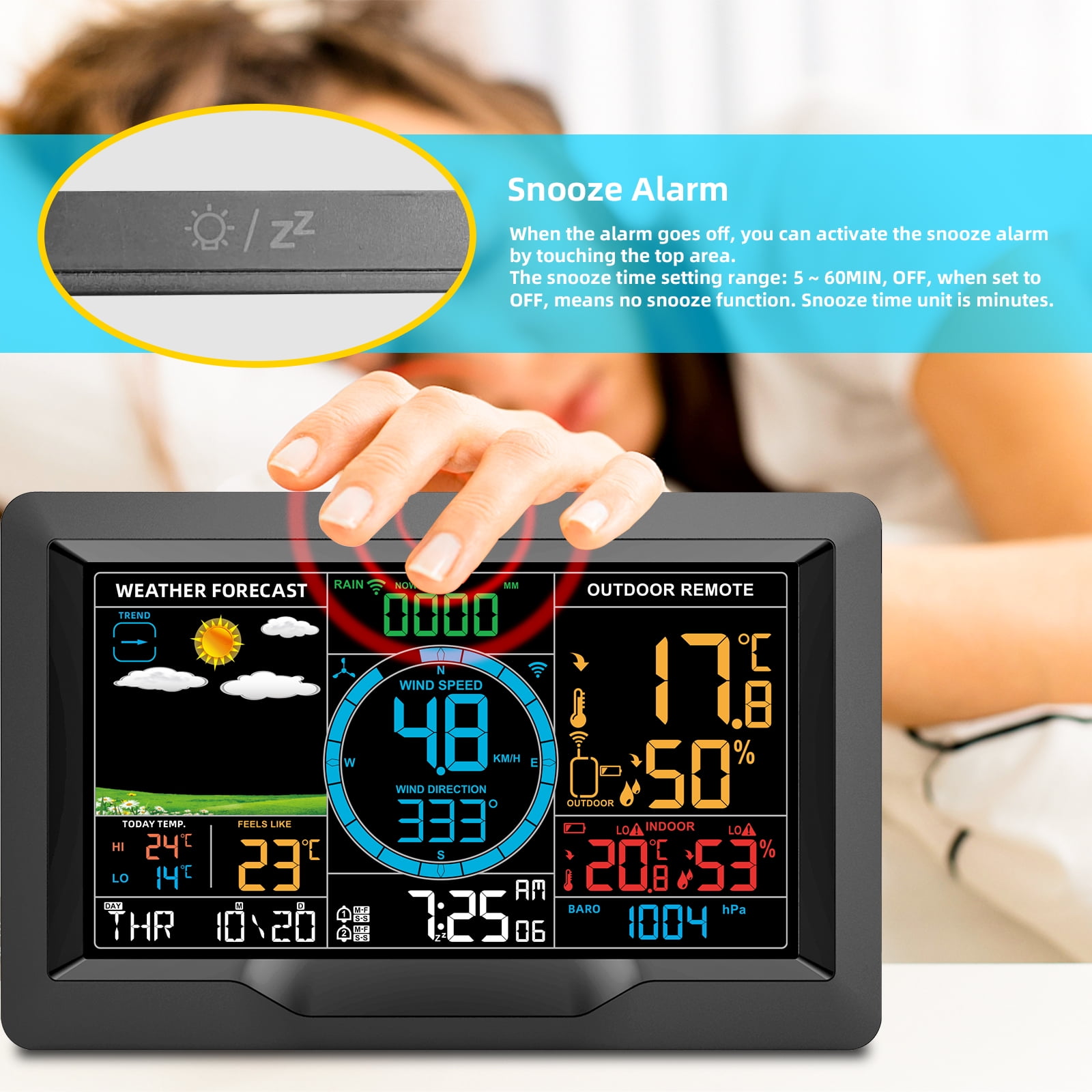 Wireless Professional Weather Station Temperature Humidity Sensor Wind Direction And Speed Barometric Alarm Clock ,Easy to Install