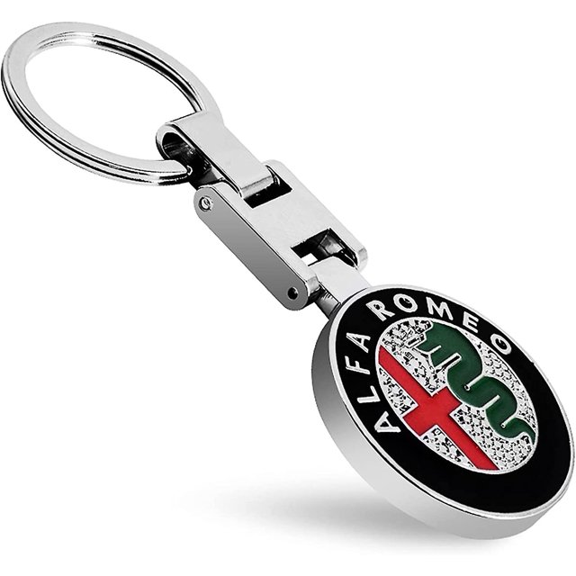 Llavero con logo de coche, anillo para llavero Alfa Romeo, colgante con emblema para mujer y hombre