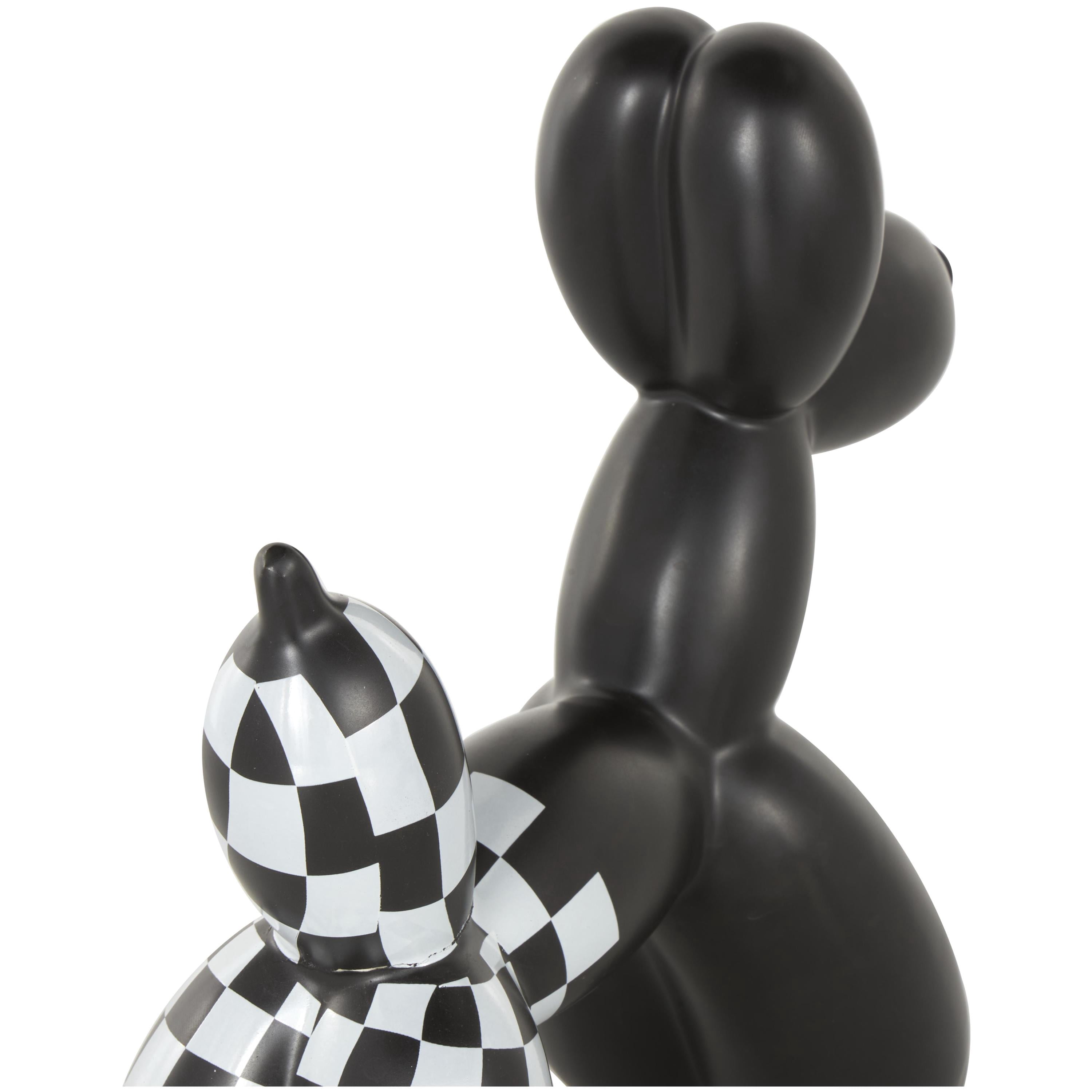 9", 7"H Black Ceramic Balloon Dog Sculpture with Checkered Accents, by DecMode (2 Count)