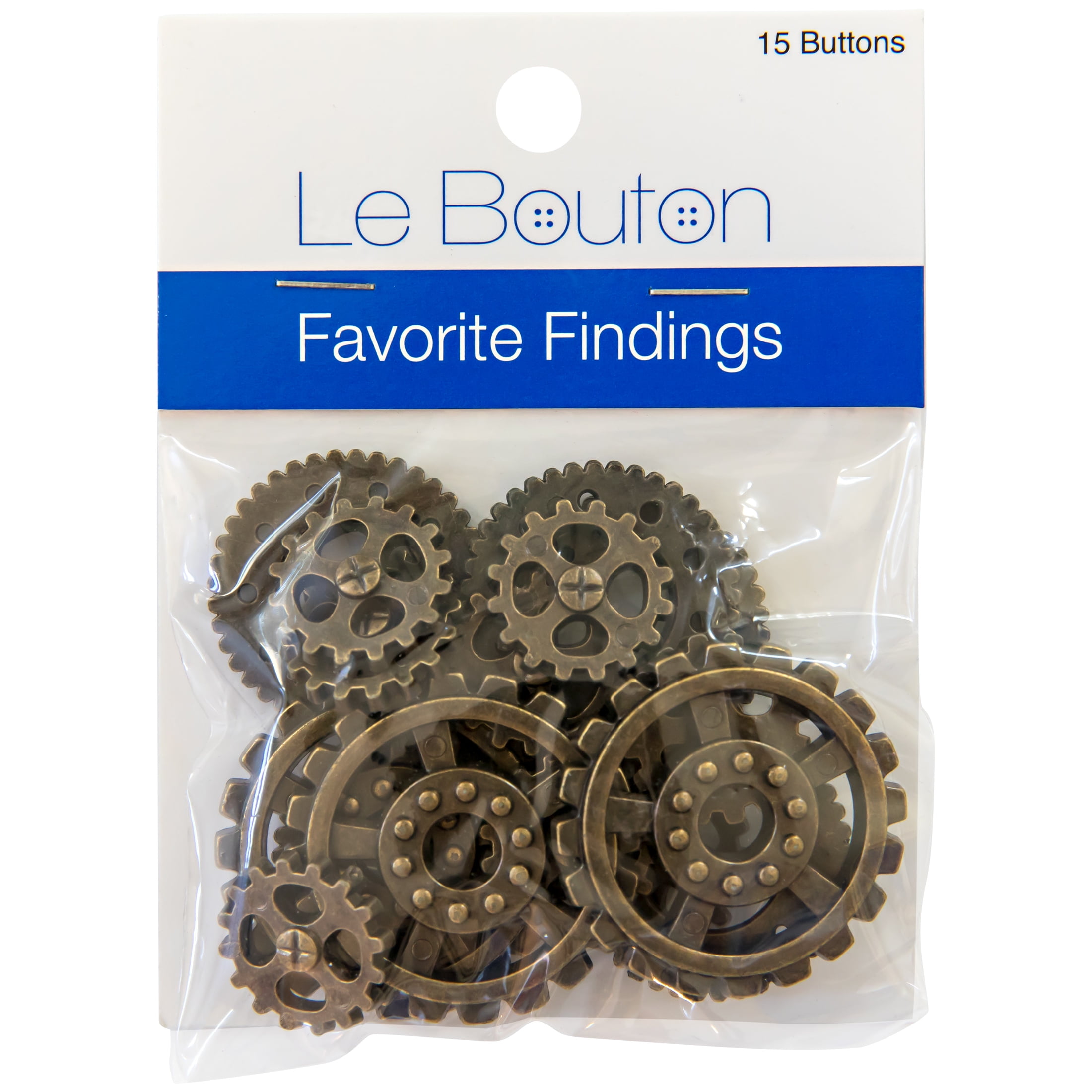 Favorite Findings Gold Gear Assorted Size Steampunk Flatback Buttons, 15 Pieces