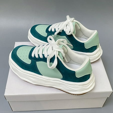 

Women‘s Casual Sneakers Thick Sole Sports Shoes Color-block Lace-up Skate Shoes
