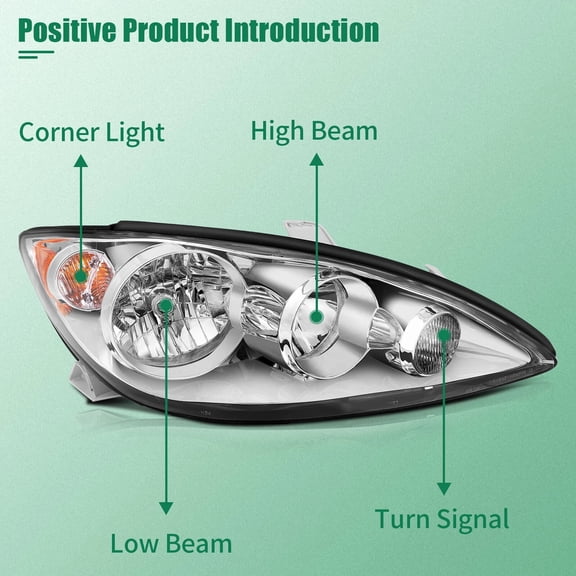 Headlights Assembly Chrome Housing Clear Headlamps Fits Toyota Camry 2005-2006