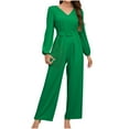 thumbnail image 2 of Aloohaidyvio Women's Elegant V Neck Jumpsuit Casual Straight Trousers Business Romper Formal Jumpsuit Green L, 2 of 6