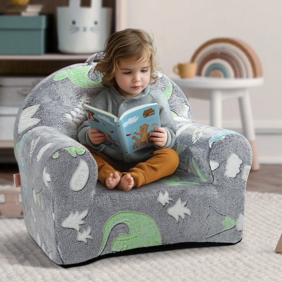 KFFKFF Children's Chair, Comfortable Armchair for Toddlers, Convertible Couch Bed with Glow-in-the-Dark Feature, Playroom Seating for Children, Unisex Design, Grey