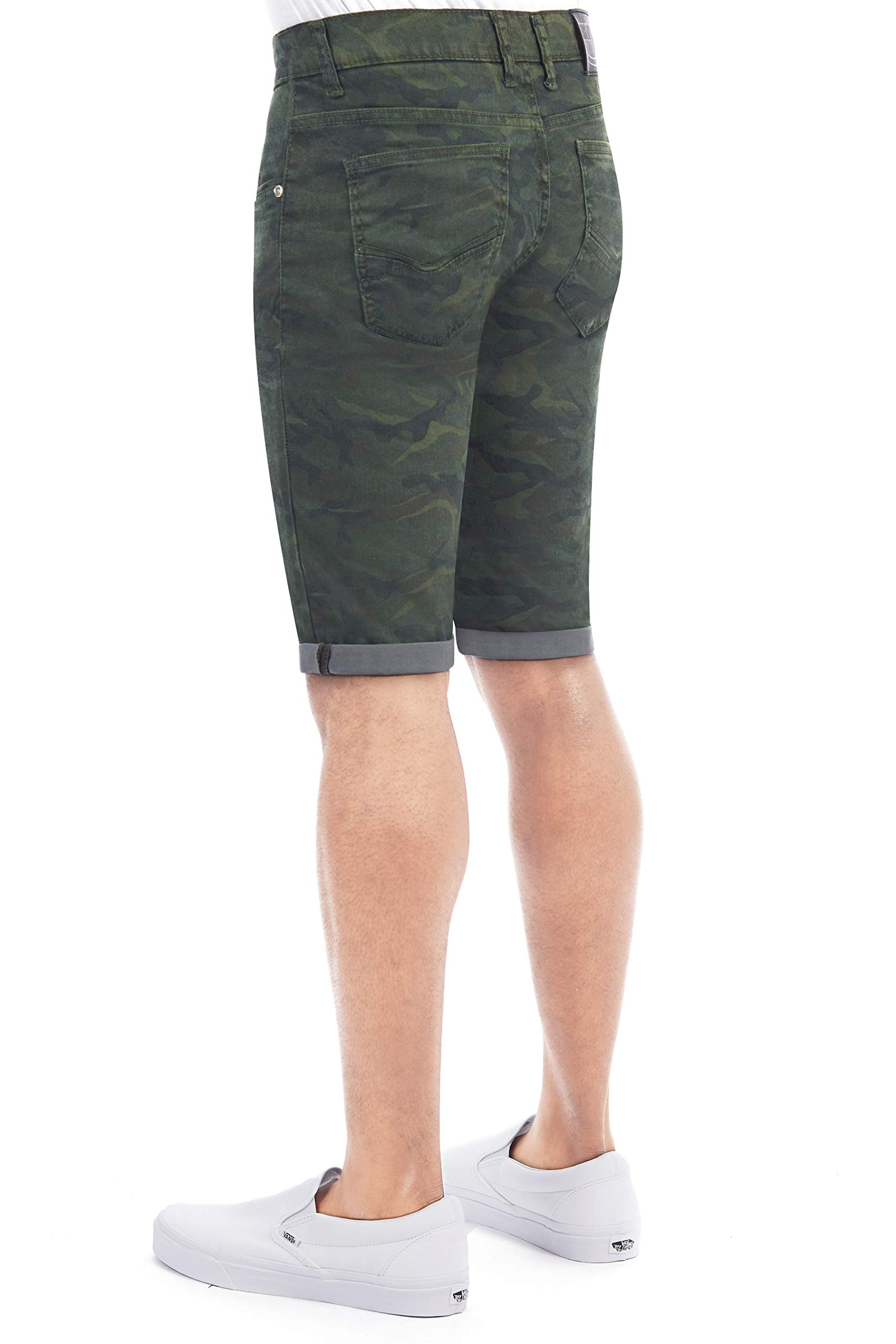 X RAY Men's Rolled Up Denim Shorts, Stretch Slim Skinny Fit, Distressed, Ripped, Bermuda Jeans Short, Olive Camo, Size 38 - image 5 of 6