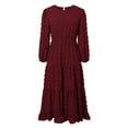 thumbnail image 4 of Women's Fall Long Sleeve Maxi Dresses 2024 Casual Crew Neck Dot Tiered Flowy A Line Wedding Guest Maxi Dress plus Size Formal Long Sleeve Dress for Women Silk Dress plus Size Satin Dress Womens Wrap, 4 of 7