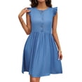 thumbnail image 3 of SLADYGLO Women Elegant Button Front Dress with Ruffled Shoulders, 3 of 7