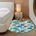 thumbnail image 2 of Blue Fishes Round Area Rug 6Ft Washable Circle Rugs for Bathroom Office, Cartoon Coastal Ocean Fish Striped Wooden Non-Slip Carpet Floor Mats Indoor Outdoor Carpet Runner Aesthetic Home Decor, 2 of 8