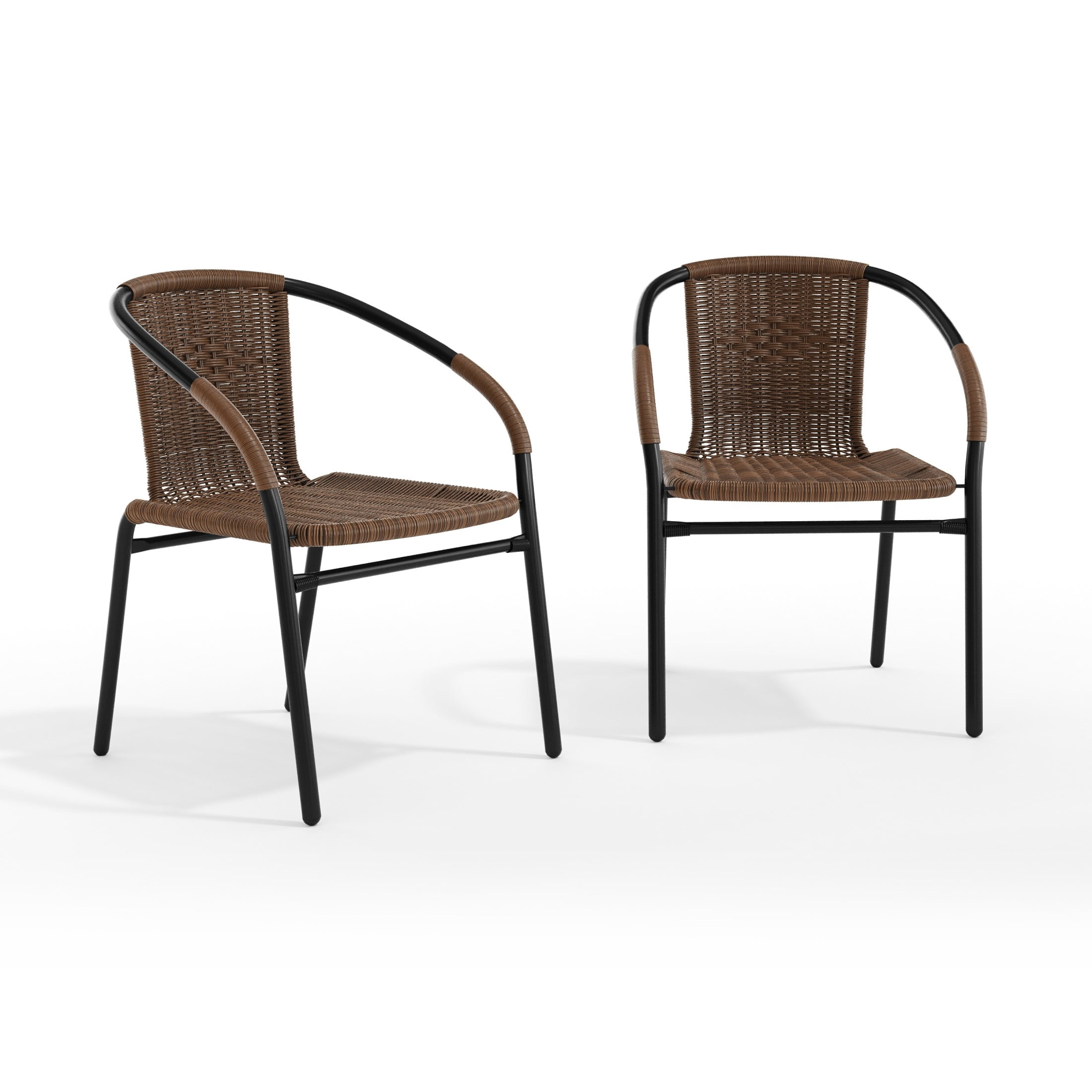 Flash Furniture Set of 2 Commercial Grade Medium Brown Rattan Indoor-Outdoor Restaurant Stack Chairs