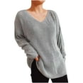 thumbnail image 2 of RXIRUCGD Chandail Ample pour Femmes Couleur Unie Col en V, Gris, Taille : S, 2 of 7