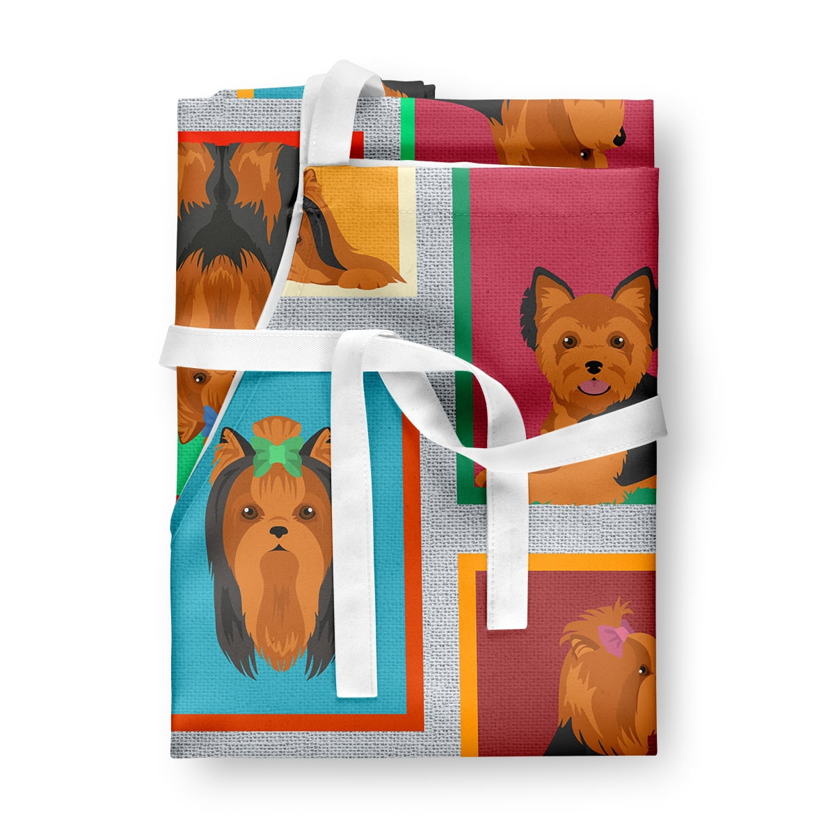 Lots of Black and Tan Yorkie Apron 27 in x 30 in