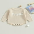 thumbnail image 2 of Nouveau-né Bébé Garçons Filles Pull Rompers Lettre Col Rond Manches Longues Tricot Combinaisons Automne Vêtements Combinaisons, 2 of 7