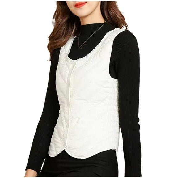 STETMN Sleeveless Down Vest for Women Lightweight Quilted Ruched Vest Fall Winter Thicked Warm Vests