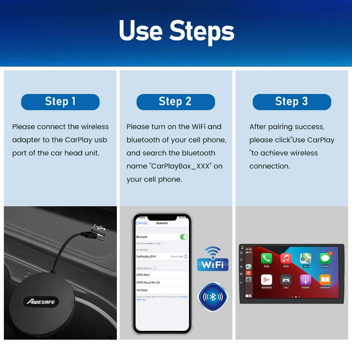Awesafe Wireless Carplay Adapter Dongle,Factory Wired for CarPlay Cars Plug & Play for Iphone Screen Usb New Bluetooth Receiver