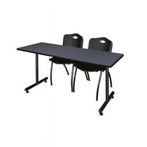 Regency 60" x 30" Kobe Training Table- Grey and 2 "M" Stack Chairs- Black