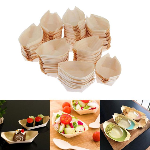 100x Bandeja para servir sushi Barco de sushi de madera Postres Ensalada multiusos Plato de sashimi desechable japonés Contenedor de comida para barco , 19,5 cm x 10,0 cm 195 cm x 100 cm Macarena Plato de barco de sushi