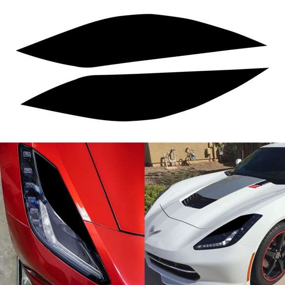 Xotic Tech Styling Headlight Eyebrow Eyelid Sticker Trim for Chevrolet Corvette 2014-2019, Headlamp Eye Lid Cover Decal Overlay, Glossy Black