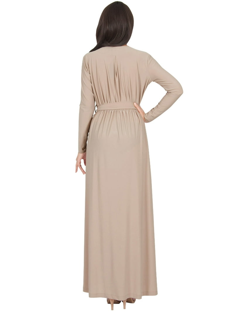 KOH KOH Long Sleeve V-Neck Bridesmaid Wedding Guest Party Winter Fall Formal Evening Tall Sexy Slit Full Floor Length Gown Maxi Dress For Women Nude Champagne Brown Small US 4-6 NT176 - KOH KOH Long Sleeve V-Neck Bridesmaid Wedding Guest Party Winter Fall Formal Evening Tall Sexy Slit Full Floor Length Gown Maxi Dress For Women Nude Champagne Brown Small US 4-6 NT176 -