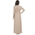 thumbnail image 5 of KOH KOH Long Sleeve V-Neck Bridesmaid Wedding Guest Party Winter Fall Formal Evening Tall Sexy Slit Full Floor Length Gown Maxi Dress For Women Nude Champagne Brown XXX-Large US 22-24 NT176, 5 of 6