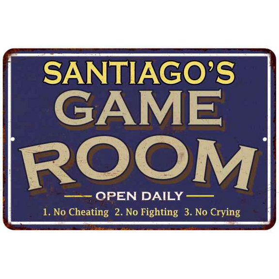 SANTIAGO'S Blue Game Room Sign Metal 8 x 12 High Gloss Metal 208120002407