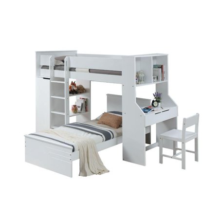 Transitional White Loft Bed + Twin Bed + Chair by Acme Ragna 30770T-3pcs
