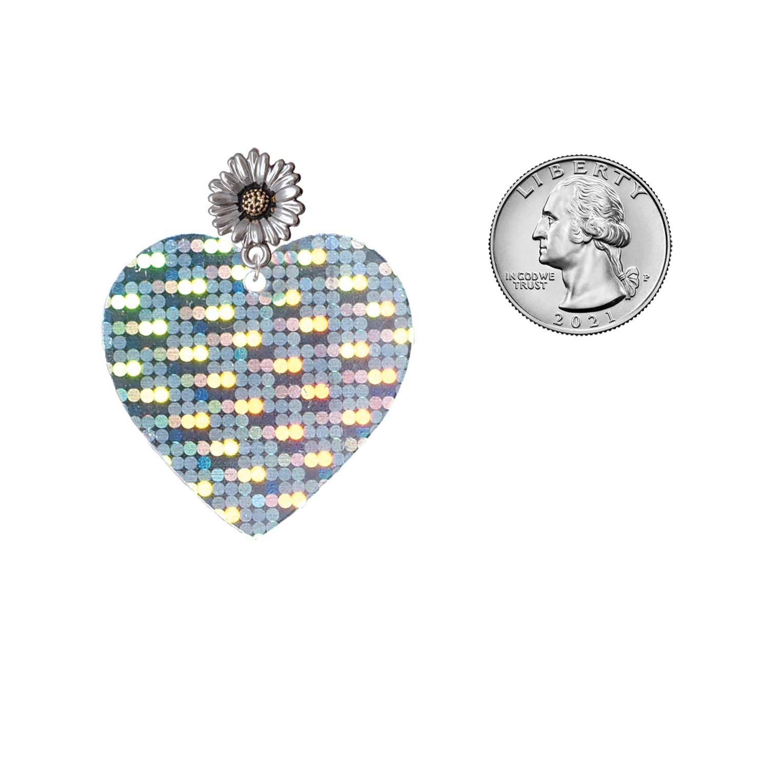 Delight Jewelry Acrylic Large Hologram Heart - Two-tone Daisy Flower Post Earrings