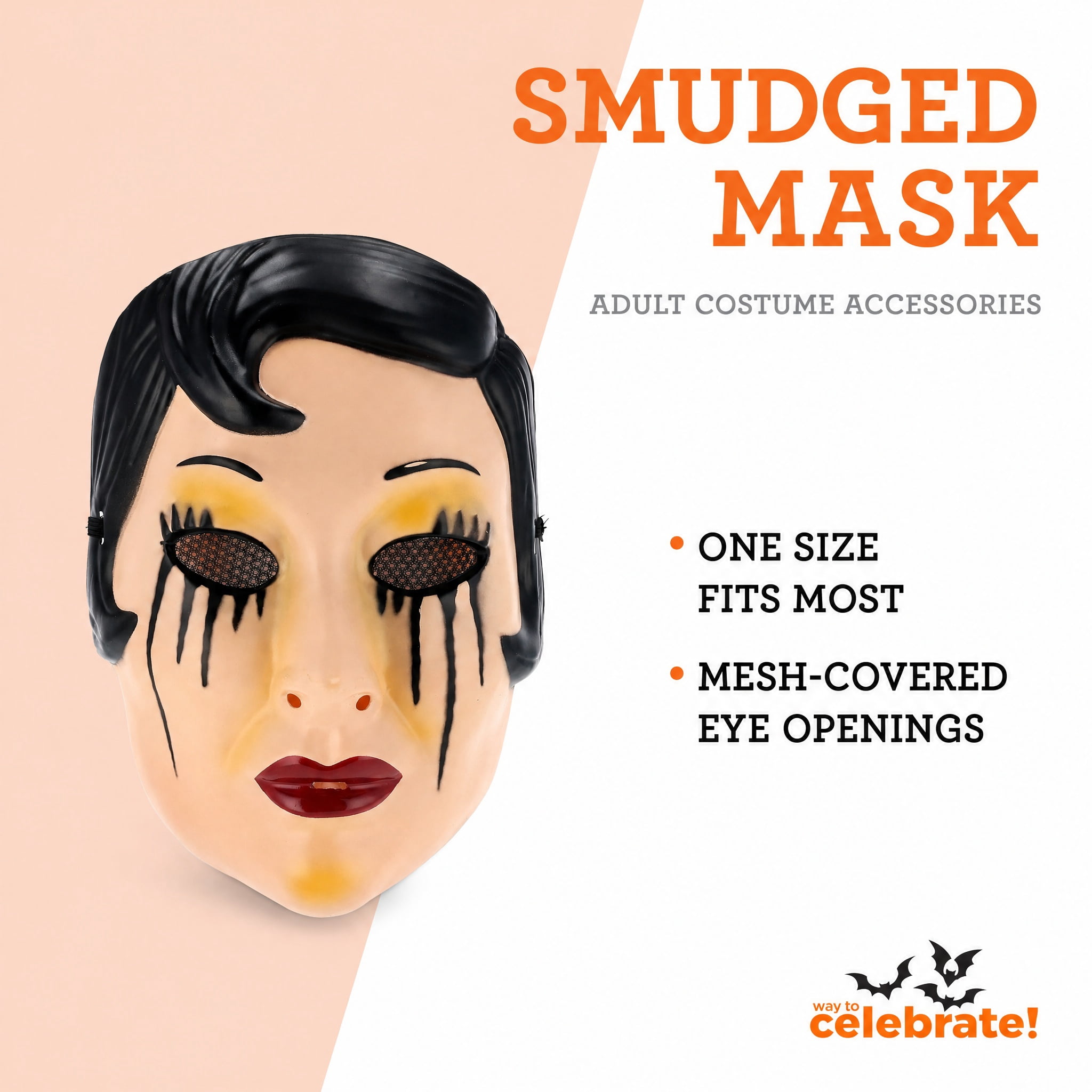 Smudged Mask Costume Accessory for Adults, Multicolor, Halloween by Way To Celebrate