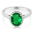 thumbnail image 3 of Gem Stone King 1.64 Ct Oval Green Nano Emerald White Diamond 10K White Gold Ring, 3 of 5
