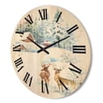 thumbnail image 3 of Designart 'Two Deers With Winter Cottage' Farmhouse Wood Wall Clock, 3 of 5
