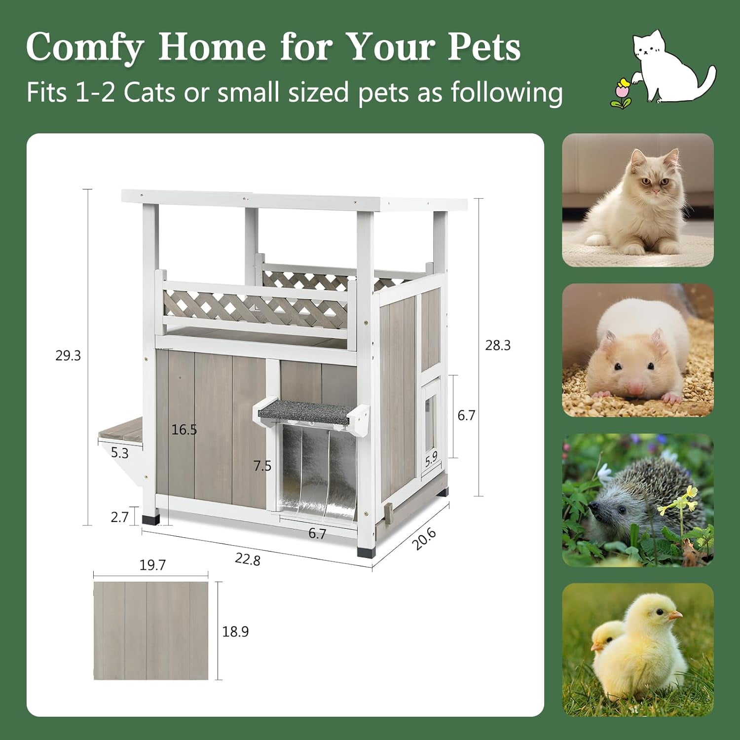 PETSCOSSET Outdoor Cat House 2 Story Wooden Houses for Outside Feral Cats