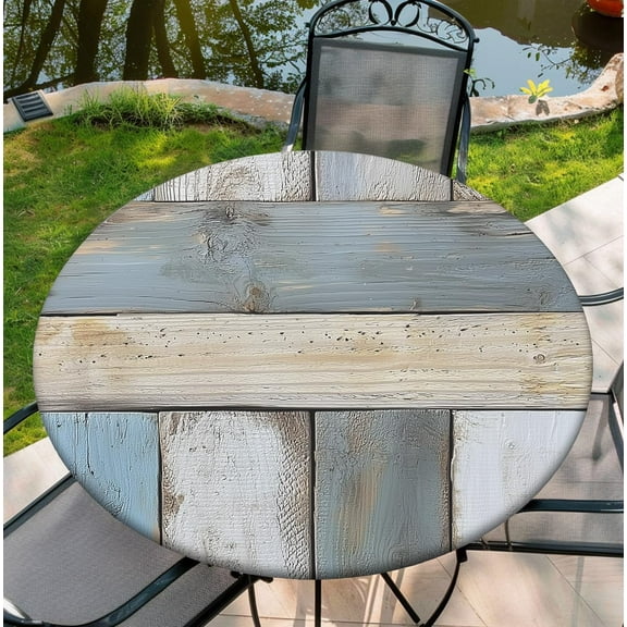 Waterproof Tablecloth with Elastic Tablecloth for Round Tables 36"-70" for Indoor Outdoor Patio Use, 44Inch, Weathered Wood