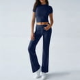 thumbnail image 6 of Iaqnaocc Lounge Sets for Women 2 Piece Sets for Women Casual Slim Y2k Short Sleeve Crop Top Yoga Flare Leggings Pants Classic Fashion Summer Outfits Tracksuit Navy M, 6 of 7
