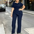 thumbnail image 2 of Tqyyweavej Plus Size Two Piece Sets for Women Short Sleeve Slim Elegant Cowl Neck Tops and Oversized Wide Leg Solid Color Pants S-5XL, 2 of 7