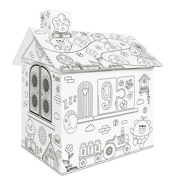 Graflsoa Creative DIY Cardboard House Kit with Colorful Markers for Kids' Art and Craft Projects